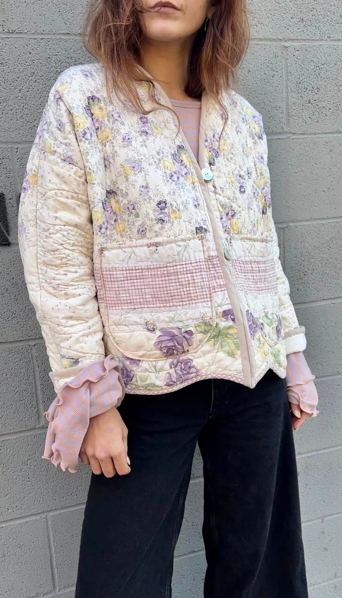 Lavender/Yellow Scalloped Bottom Quilt Coat (Vintage)